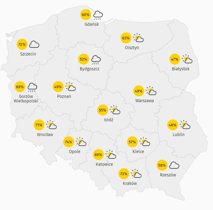 Zachmurzenie w Polsce 22.01.2021