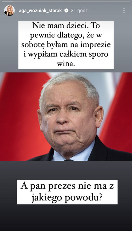 Agnieszka Woźniak-Starak zareagowała na słowa Jarosława Kaczyńskiego (screen: aga_wozniak_starak/Instagram)