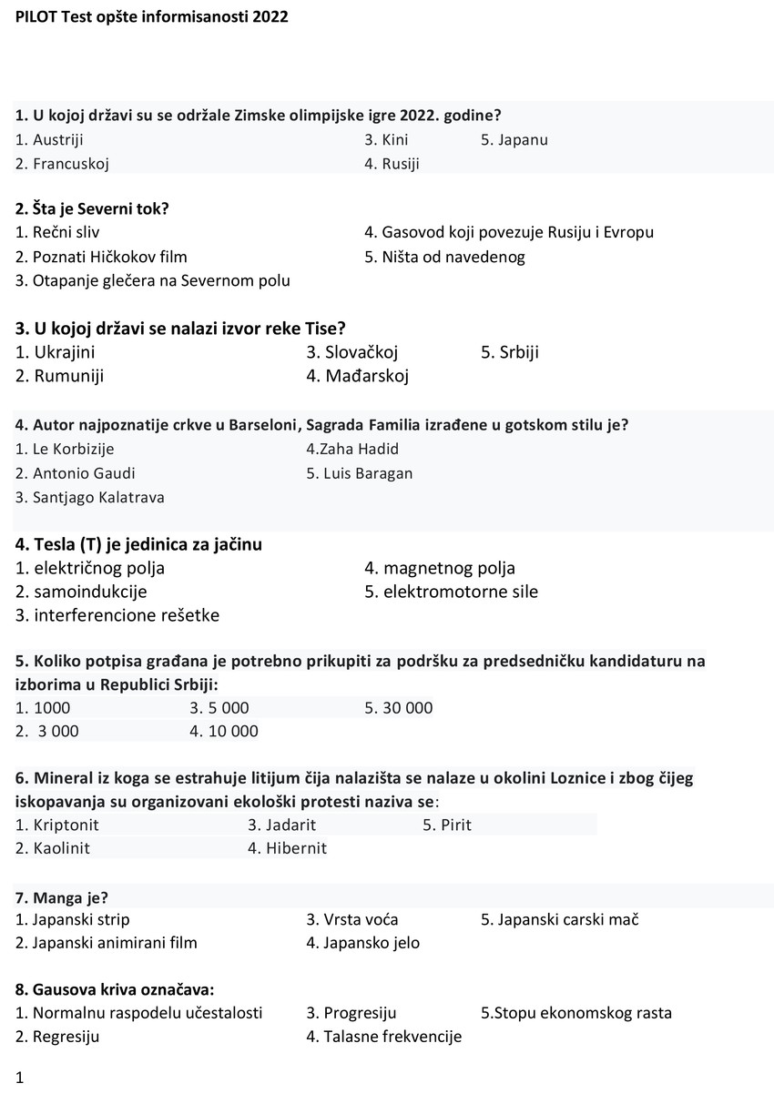 Test opšte informisanosti