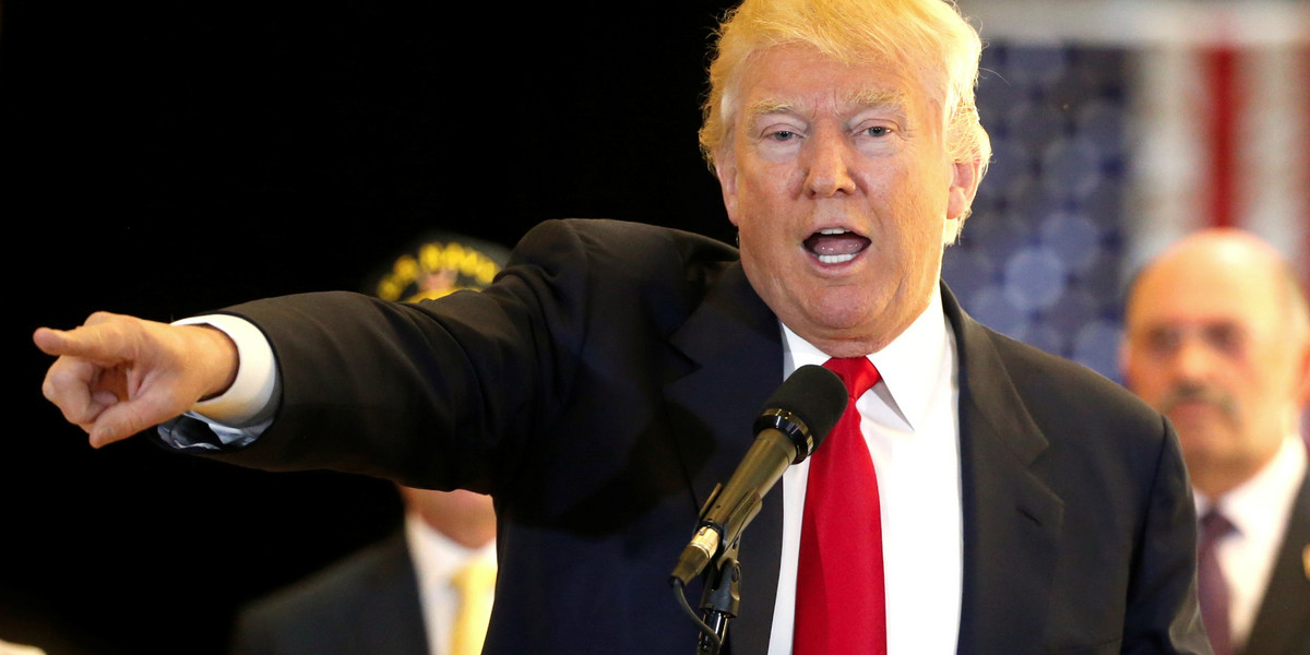 Donald Trump gestures during a news conference at Trump Tower in Manhattan, New York, U.S., May 31, 2016.