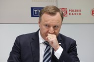 Prezes Telewizji Polskiej Jacek Kurski podczas organizowanej przez Polską Agencję Prasową konferencji prasowej pt. Ogłoszenie Nominowanych do Nagród Mediów Publicznych