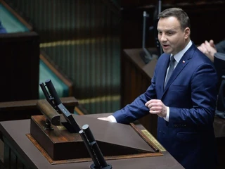 Prezydent RP Andrzej Duda przemawia podczas pierwszego posiedzenia Sejmu VIII kadencji