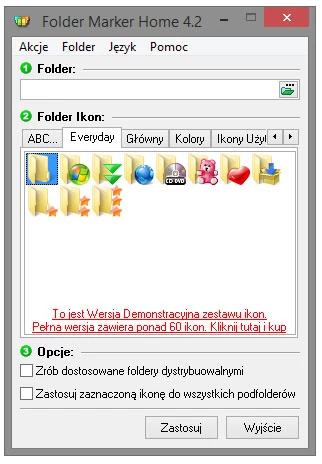 Główne okno programu do personalizacji folderów w Windows - Folder Marker Home
