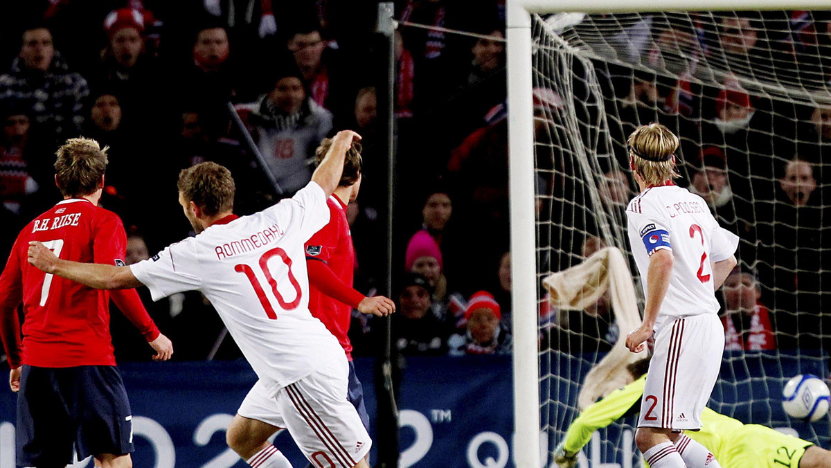 Remisem 1:1 zakończył się mecz grupy H eliminacji do mistrzostw Europy w 2012 roku, w którym Norwegowie podejmowali Duńczyków.