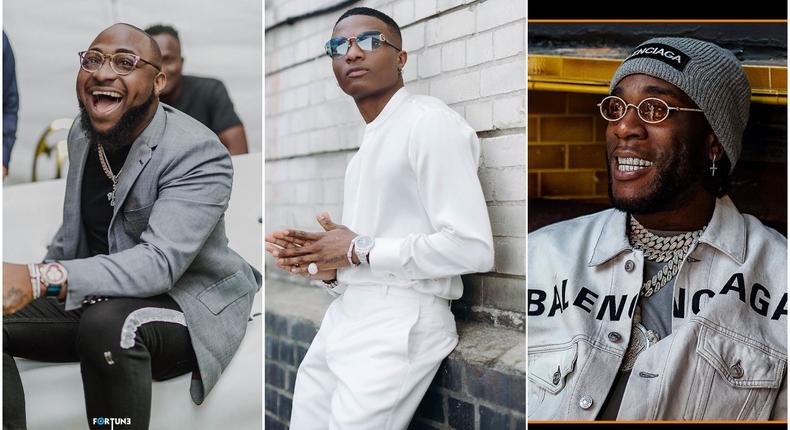 Nigerian music stars Davido, Wizkid and Burna Boy