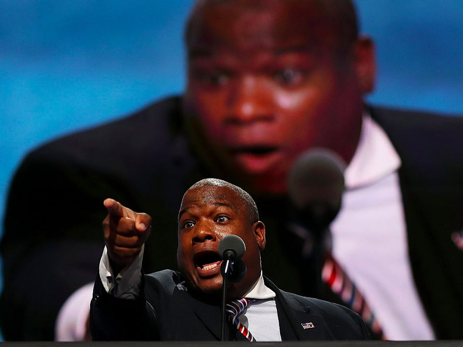 Pastor Mark Burns addresses the Republican National Convention in Cleveland, Ohio.