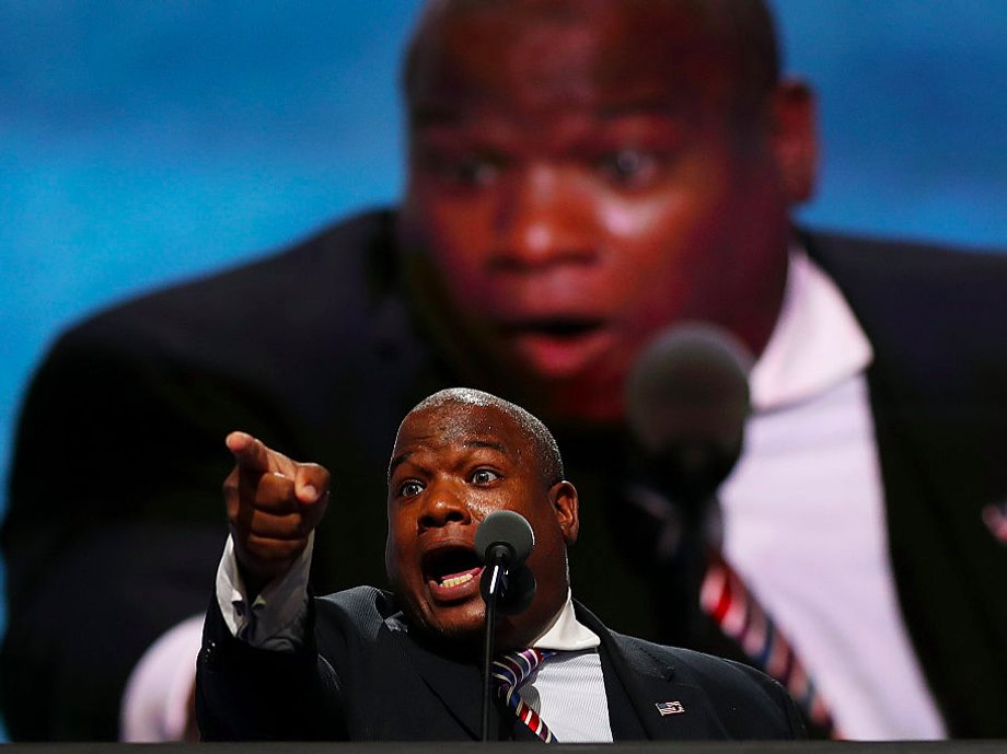 Pastor Mark Burns addresses the Republican National Convention in Cleveland, Ohio.