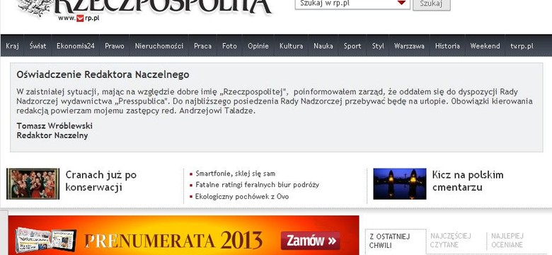 Zmiany w "Rzeczpospolitej"? Naczelny do dyspozycji rady nadzorczej