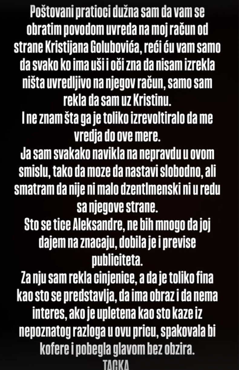 Mina Vrbaški odgovorila Kristijanu