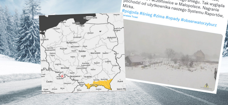 Śnieg i oblodzone drogi w południowej Polsce. Ostrzeżenie IMGW