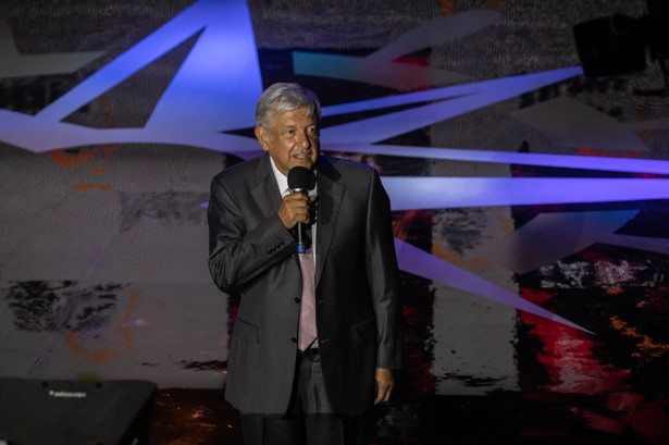 Andres Manuel Lopez Obrador w czasie przemówienia w Mexico City, Meksyk, 28.05.2018