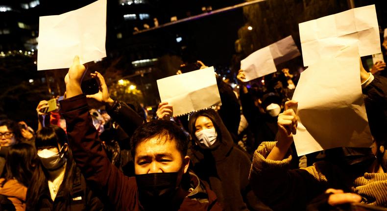 Holding up a sheet of white paper has now become a powerful symbol of protest in China.Reuters