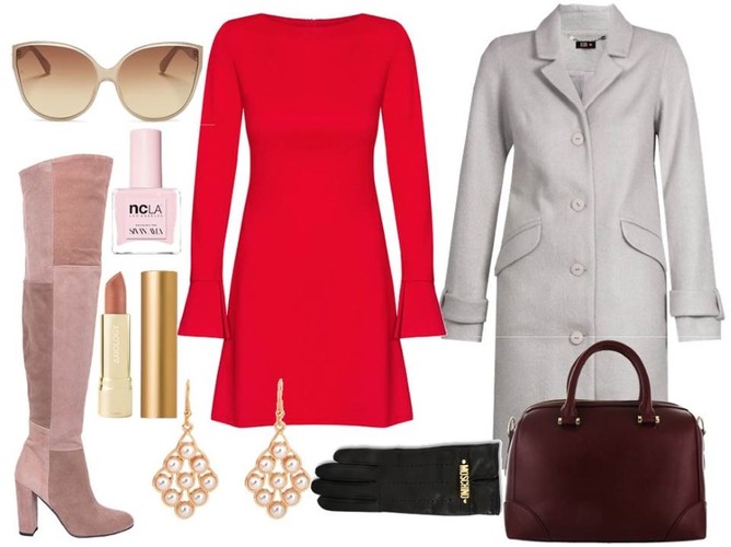 Sukienki na zimę: Sukienka- BlackorWhite/blackorwhite.pl, kozaki- Gianmarko/gianmarko.com.pl, płaszcz- Midori Feminine Fashion/midori.pl, torebka - Menbur/menbur.pl, dodatki - TK Maxx