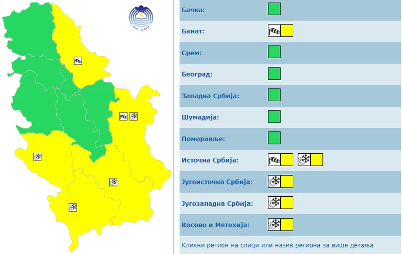 Meteoalarm za nedelju 15. decembar