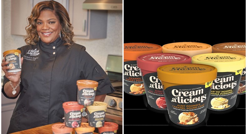 CEO and founder of Creamalicious (L) with her ice cream.