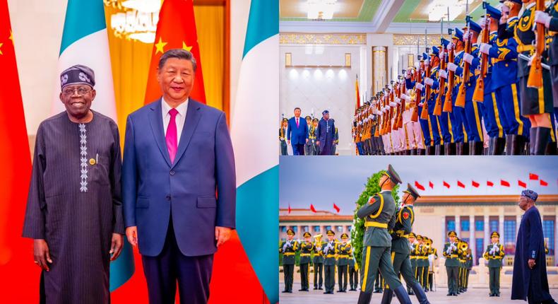 President Bola Tinubu was given a guard of honour as he was welcomed by Chinese President Xi Jinping. [X, formerly Twitter]