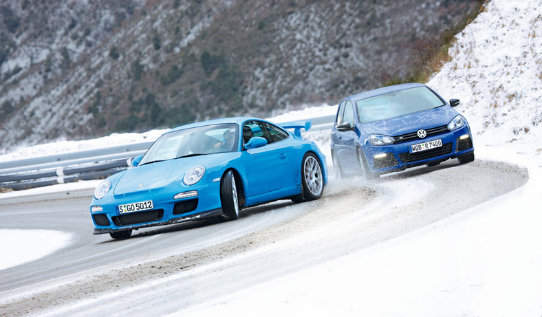Gorący taniec na lodzie - Porsche 911 GT3 kontra VW Golf R