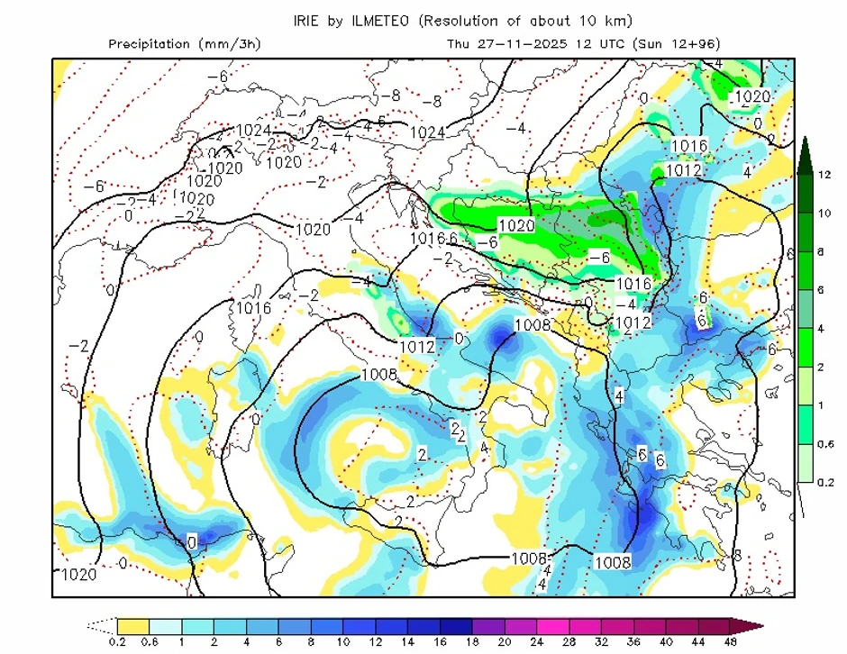 Mapa snežnih padavina za četvrtak