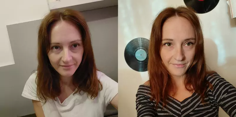 Bez makijażu (po lewej) i pomalowana (po prawej)