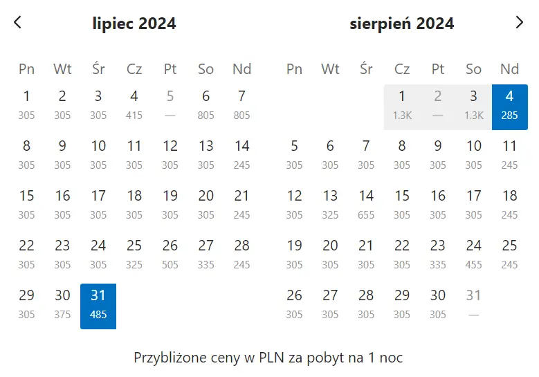 Cena za dwie noce w hostelu w innym terminie niż koncert Swift