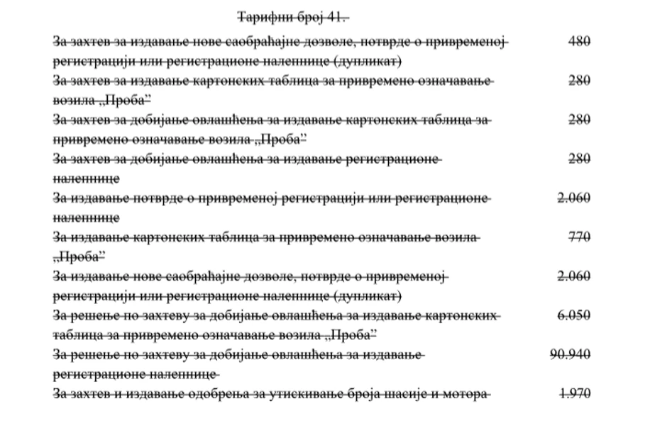 Brisanje taksi iz tarifnog dela 41.