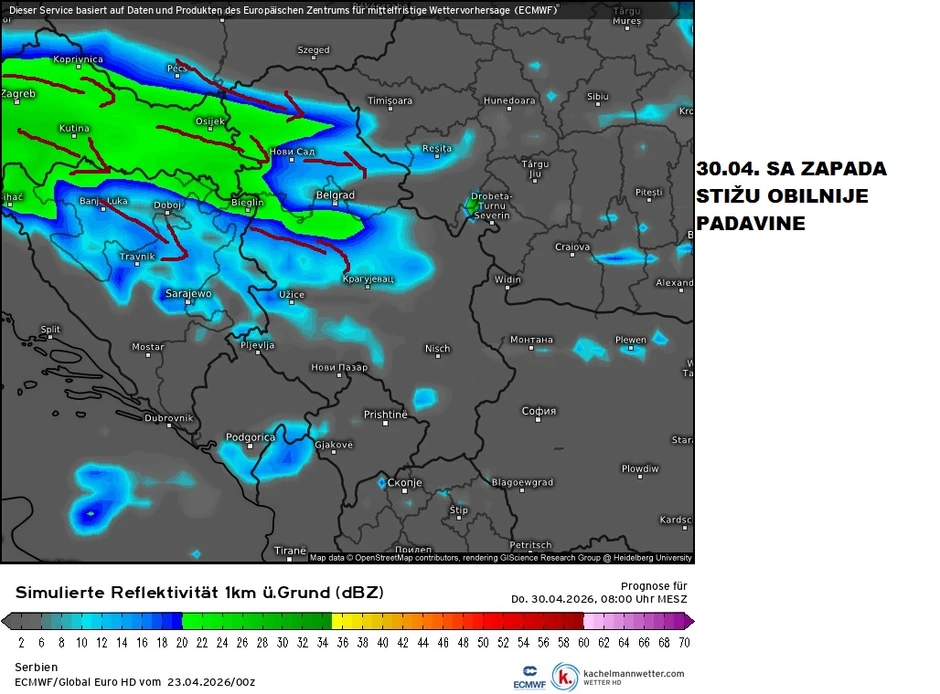 Obilne padavine očekuju se od 30. aprila