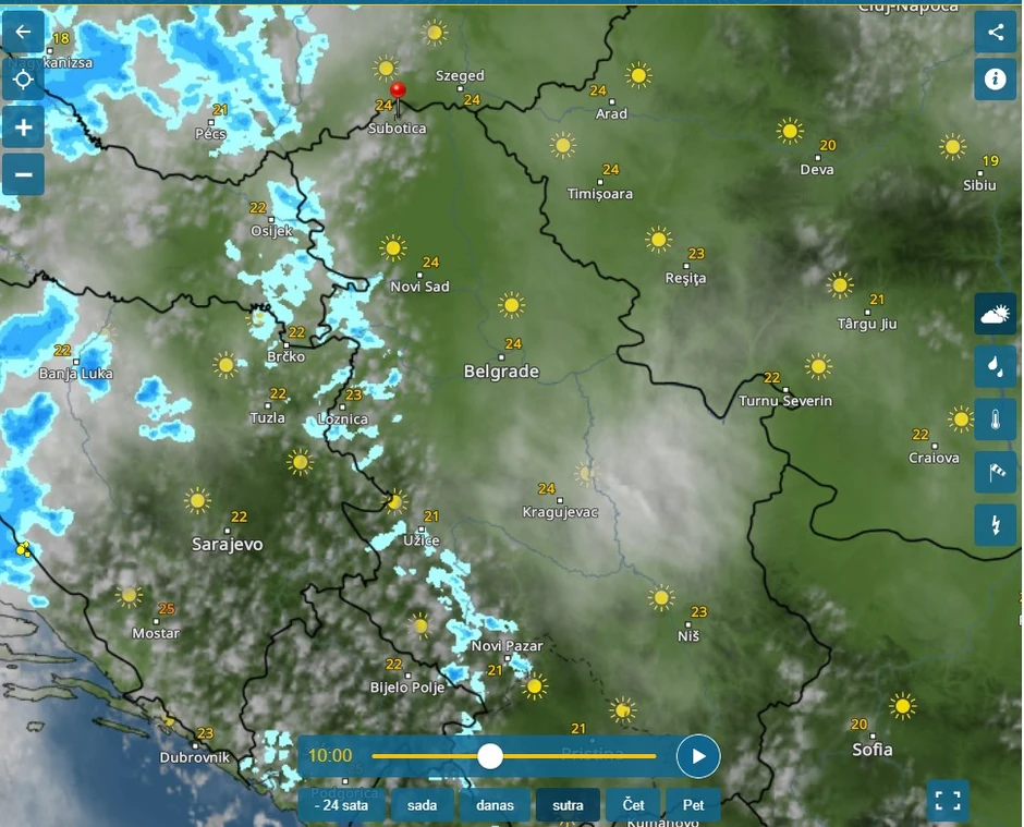Vremenski radar za sredu za oko 10 sati