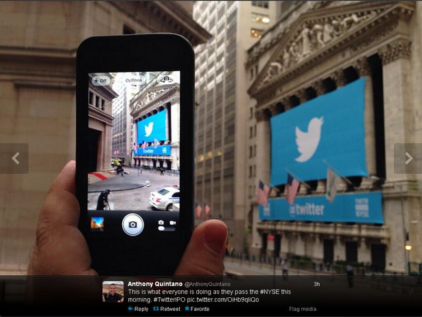 NYSE w dniu debiutu Twittera. Źródło: twitter.com/anthonyquintano