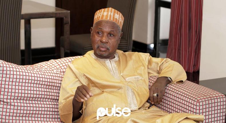 Katsina Gov Aminu Bello Masari explains a point during chat with select online media