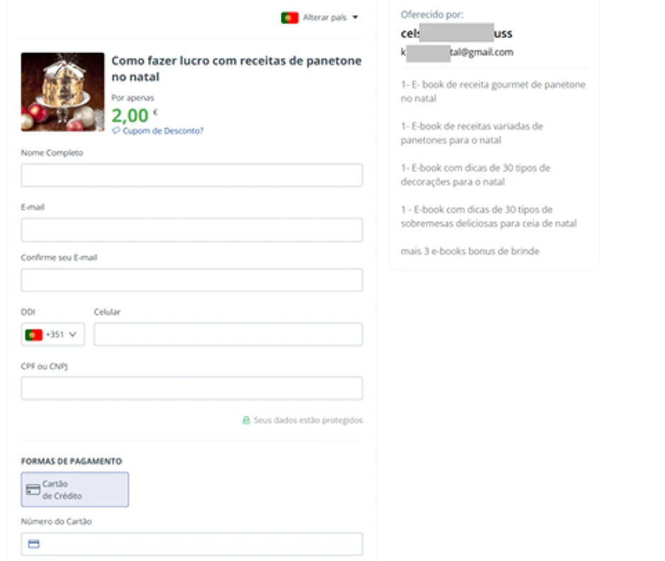 Lažna stranica za unos ličnih i platnih podataka u okviru prevare sa portugalskim receptom za božićni kolač
