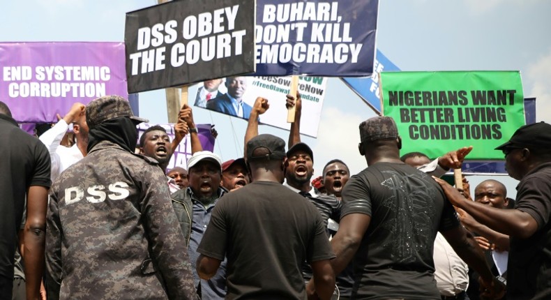 People demonstrate to demand the release of opposition activist Omoyele Sowore in November 2019 in Abuja