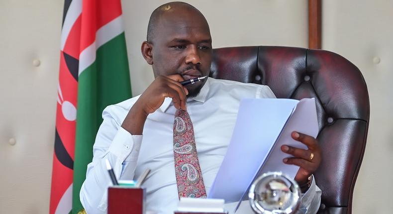 Transport Cabinet Secretary Kipchumba Murkomen reads the NTSA accident statistics in his office on December 19, 2022