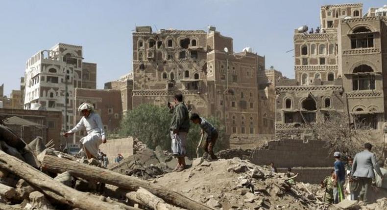 Aftermath of an airstrike in the Yemeni capital Sanaa