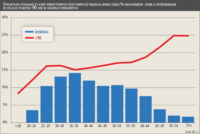 Struktura posiadaczy aktywnych kart kredytowych, źródło: BIK
