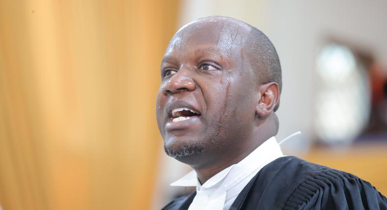 Lawyer Willis Otieno at the Supreme Court during the 2022 presidential election petition. Photo credit: Zakheem Rajan