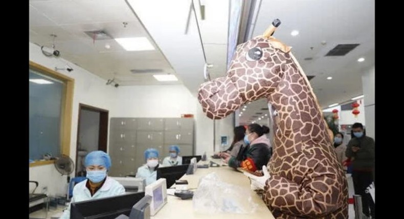 Woman visits hospital wearing giraffe costume as protection from Coronavirus