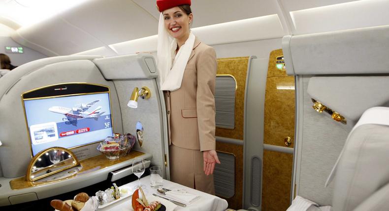 An Emirates first-class cabin.