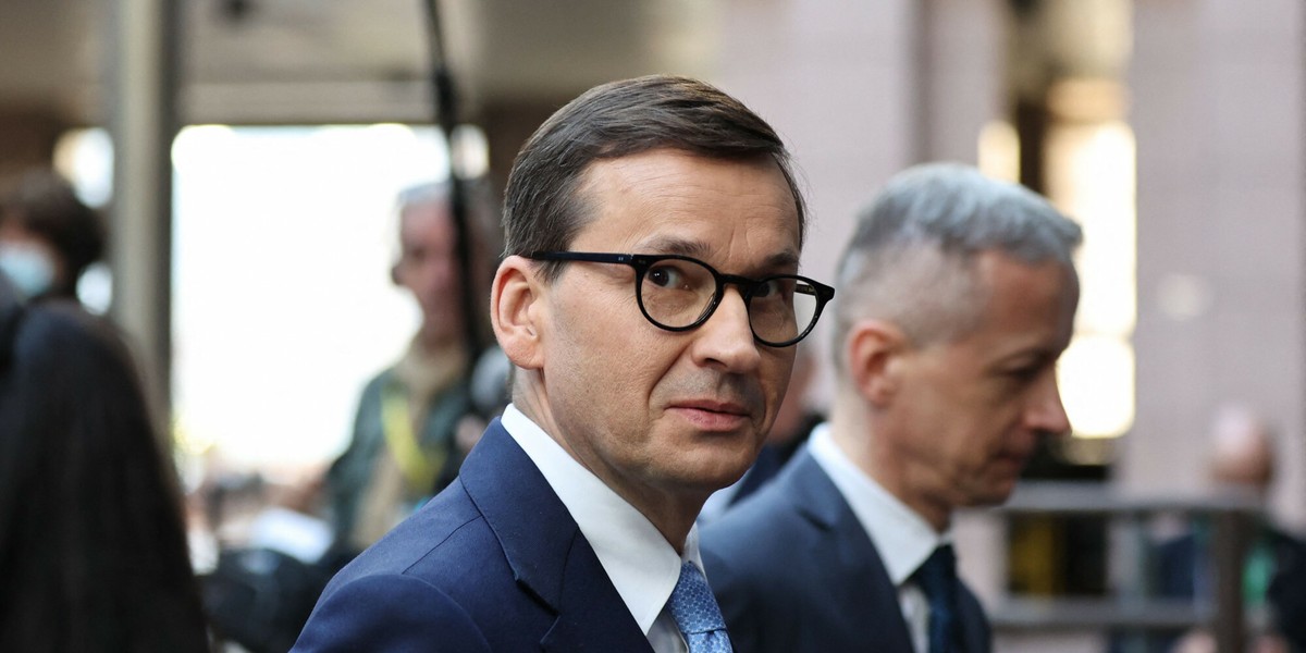 Premier Mateusz Morawiecki podczas unijnego szczytu w Brukseli. 24 marca 2022 r.