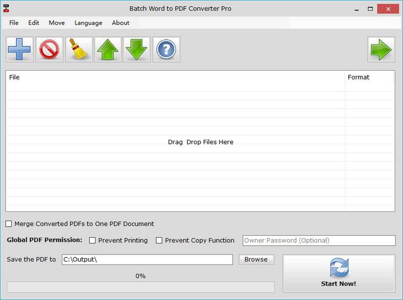 Główne okno programu do konwersji dokumentów Worda, Excela i PowerPointa na PDF - PDFZilla Batch WORD to PDF Converter Pro