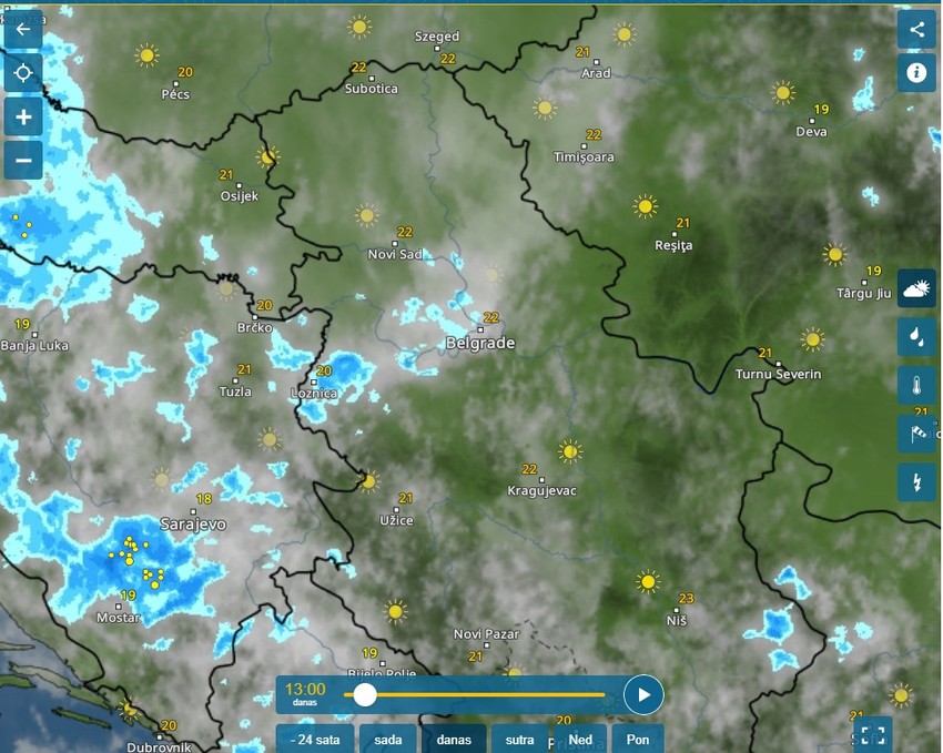 Padavine počinju oko 13 sati