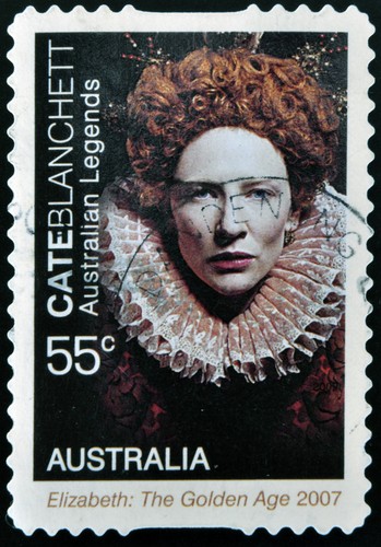 Cate Blanchett jako Elżbieta I na znaczku pocztowym