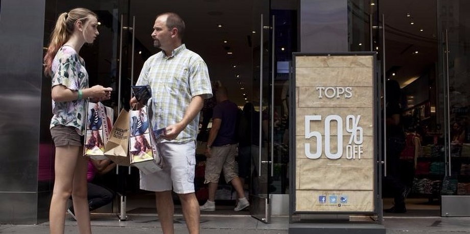 Shoppers outside an Aeropostale store in Times Square in New York.