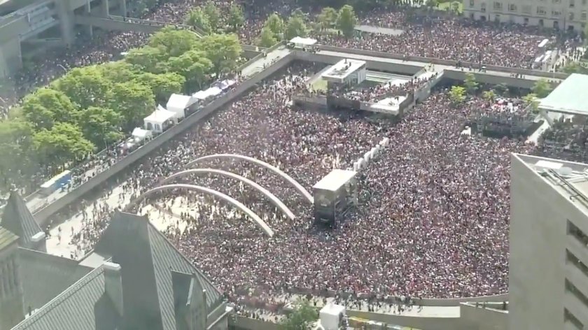 Toronto Raptors celebrate during their victory parade in Toronto