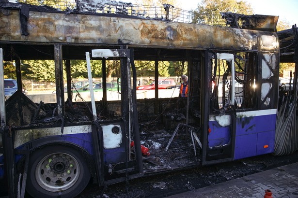 Spalony autobus hybrydowy krakowskiego MPK