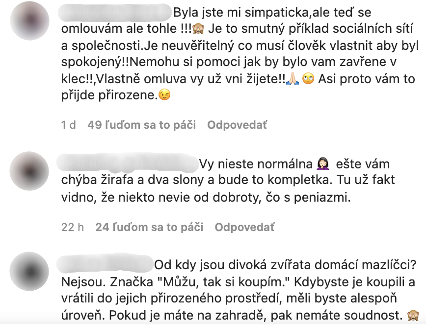 Komentáre pod fotkou Lely s malým levom. 
