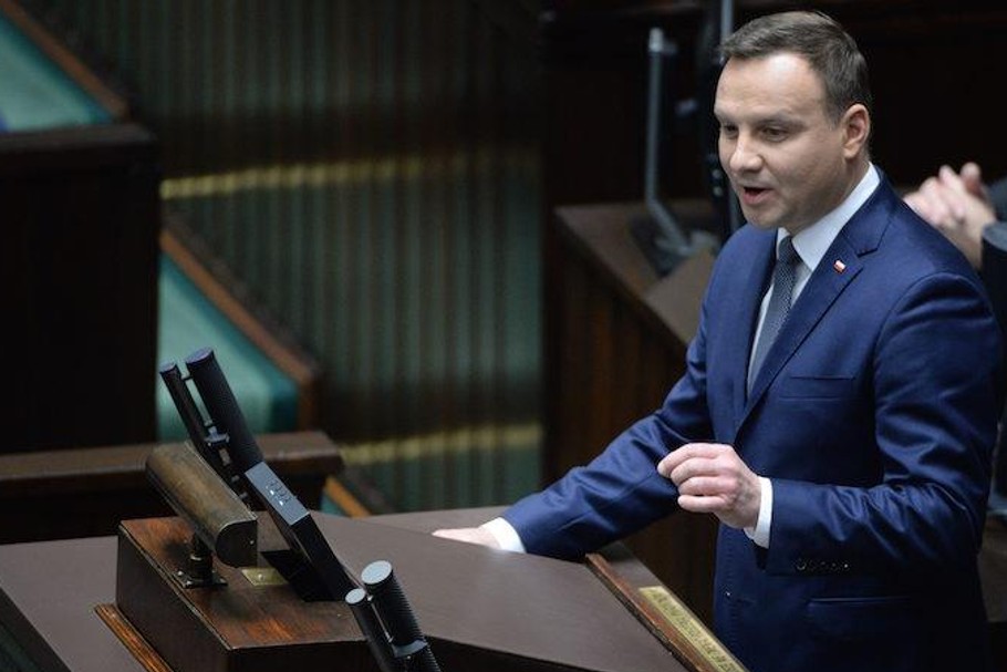 Prezydent RP Andrzej Duda przemawia podczas pierwszego posiedzenia Sejmu VIII kadencji