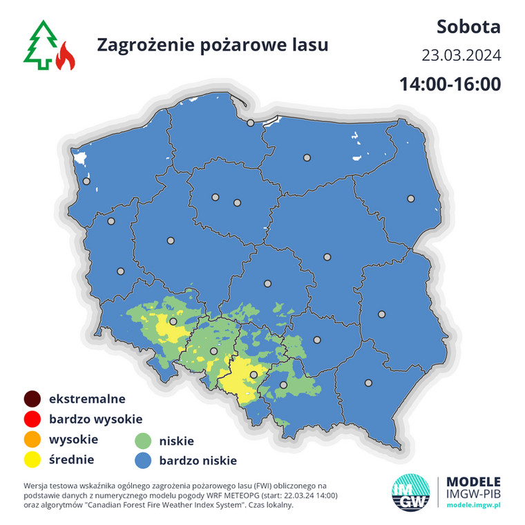 Obecnie nie występuje w Polsce zagrożenie pożarami lasów