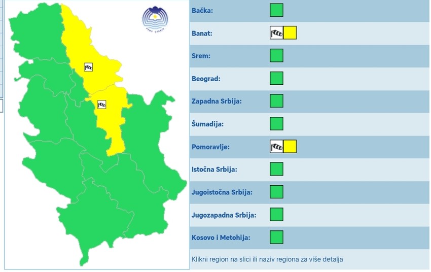Prvi stepen upozorenja na jak, olujni vetar