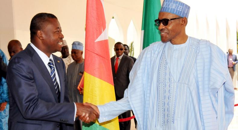 President Muhammadu Buhari receives Togolese counterpart, Faure Gnassingbe in Abuja on September 10, 2015.