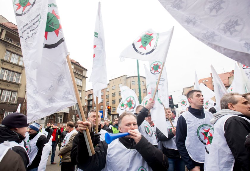 Protest górników w Katowicach